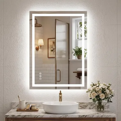 Image de Miroir de salle de bain LED avec éclairage, variateur d'intensité, fonction anti-buée, 3 températures de couleur, dimensions 61 x 91,4 cm
