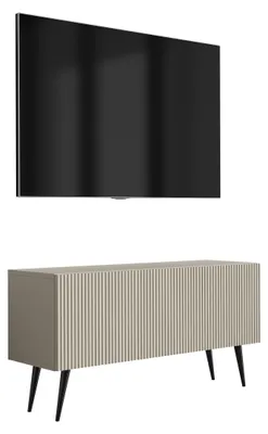 Produktbild von TV-Schrank mit geriffelter Front, Kaschmir, schwarze, schräge Beine