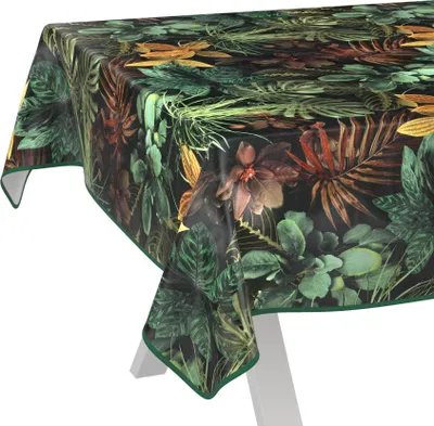 Produktbild von Tischdecke wasserabweisend abwaschbar Braun 220x140cm Band Blätter Tropika  Wachstuch Gartentischdecke