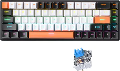 Zdjęcie produktu dla 68-klawiszowa klawiatura mechaniczna 68-klawiszowy układ Kombinacja klawiszy FN Pełny anti-ghosting Kolorowe podświetlenie 10 trybów podświetlenia Odłączany kabel Dwukolorowe nakładki na klawisze Wytrzymałość Kompatybilność z wieloma systemami Przenośna