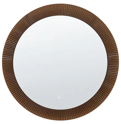 Produktbild von BELIANI LED Wandspiegel Braun Glas Rund ⌀ 80 cm mit Touch-Sensor Antibeschlag Rillen-Optik Antik-Optik Moderner Schlafzimmerspiegel Badspiegel