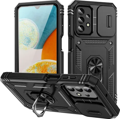 Obrázek produktu pro Pouzdro pro Samsung Galaxy A23 5G/4G posuvná ochrana kamery, robustní nárazuvzdorné, s držákem prstenu, stojánkem a držákem na karty Černý