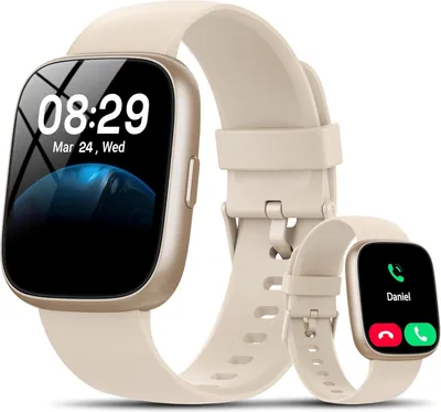 Produktbild von Smartwatch Damen Herren, 1.83" Fitness Tracker mit Alexa/Bluetooth Anrufen, 120+Sportmodi Fitnessuhr mit Herzfrequenz/Schlafmonitor/Schrittzähler, IP68 Wasserdicht Smart Watch für Sport, Cremeweiß