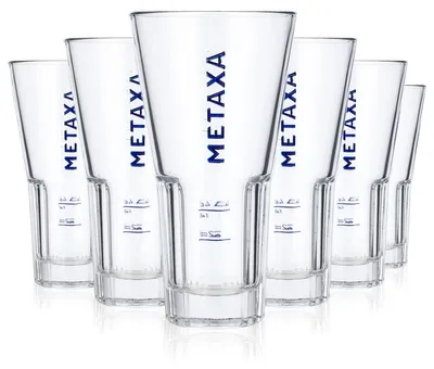 Produktbild von 6x Metaxa Weinbrand Glas 0,35l blaue Schrift Longdrinkglas Relief Rastal