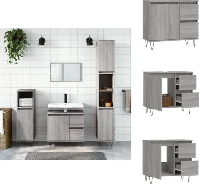 Immagine prodotto di vidaXL Mobile da bagno Grigio Sonoma 65x33x60 cm Materiale a base di legno - Lavabi da bagno