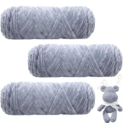 Zdjęcie produktu dla Nici chenille, kolor szary, 300g (3 x 100g), do szydełkowania i robienia na drutach