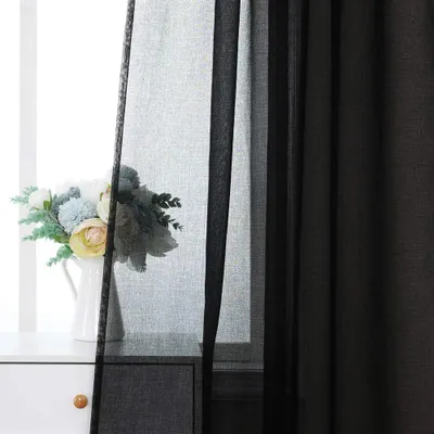 Immagine prodotto di Tenda leggera - Tenda trasparente con orlo a tunnel - Ideale per camere da letto e soggiorni - Set di 2 tende - Colore: nero