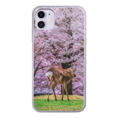 Produktbild von MuchoWow® Handyhülle Schutzhülle Hülle für iPhone 11 Hirsch - Rosa - Blüte Silikon Softcase Handy Hülle - Handytasche
