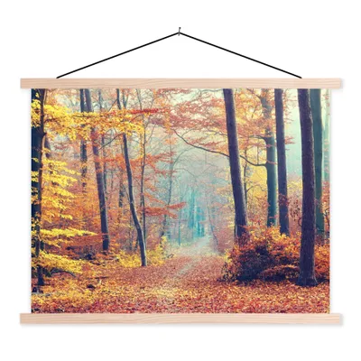 Produktbild von MuchoWow® Textilposter Wald - Herbst - Laub 120x90 cm mit holzfarbenen Rahmen - Magnetisch