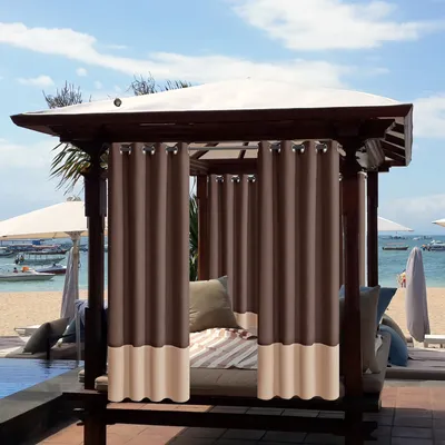 Image de 2 pièces rideau intérieur extérieur imperméable,rideau opaque coupe-vent UV protection solaire rideaux pour balcon jardin cour(52*84in, Beige/Brun)