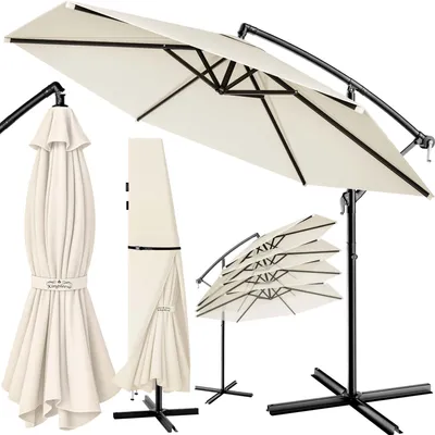 Image de KINGSLEEVE® Parasol de jardin extérieur en alu Parasol déporté inclinable Ø300cm crème avec manivelle Protection UV 80+