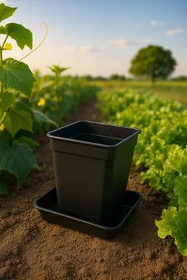 Produktbild von Topf 1 Liter & Untersetzer viereckig schwarz - 10,3 x 10,3 x 13,7 cm Pflanztopf Blumentopf Pflanzkübel
