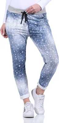 Produktbild von 287 Mississhop Damen Hose Cargohose Blumen Sweatpants Jogginghose Baumwolle Freizeithose Boyfriend Jeans mit Sternen 25