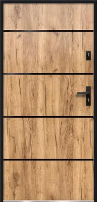 Produktbild von Eingangstür aus massivem Stahl und Edelstahl H207 x L100 cm Eiche-Effekt - Druck links- NAXARA