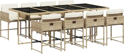 Produktbild von vidaXL 9-tlg. Garten-Essgruppe mit Kissen Beige Poly Rattan