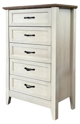 Image de Commode - Meuble de rangement - Commode vintage - Blanc - 5 grands tiroirs