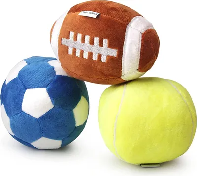 Produktbild von Interaktives Hundespielzeug für kleine und mittelgroße Hunde, Fußball, Fußball- und Tennisbälle für Hunde, gefüllt mit flauschigem Quietschspielzeug, Welpen-Spielzeug für draußen, Geburtstagsgeschenke für Hunde
