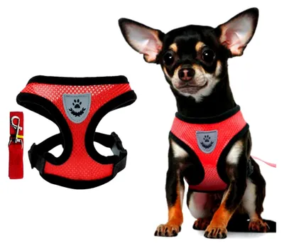 Produktbild von Hundegeschirr Weich Gepolstert Air-Mesh Atmungsaktiv Verstellbare Haustierweste für Kleine und Mittelgroße Hunde (Rot M)