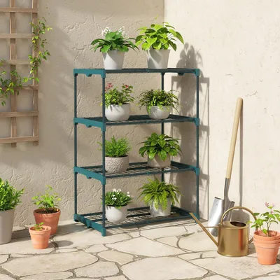 Image de Étagère à plantes à 4 niveaux, pour intérieur et extérieur | Couleur : Vert foncé | Dimensions : 49 x 67 x 105 cm