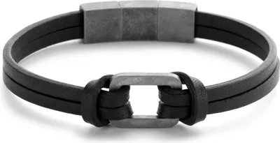 Produktbild von Frank 1967 7FB-0439 leren armband met stalen element - 21 cm - zwart