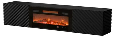 Produktbild von MIRJAN24 TV-Lowboard Lara mit Kamin, TV-Schrank mit zwei Kleppen, Realistische LED-Flamme, Wohnzimmer Kollektion (Farbe: Schwarz)