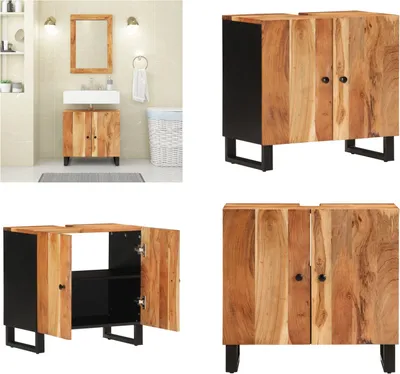 Produktbild von vidaXL Waschbeckenunterschrank Massivholz Akazie und Holzwerkstoff - Waschbeckenunterschrank - Waschbeckenunterschränke - Badunterschrank - Waschtischunterschrank