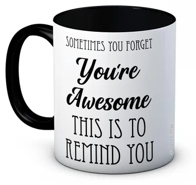 Keramische Kaffeetasse 312 ml – Spruchdesign Schwarz & Weiß