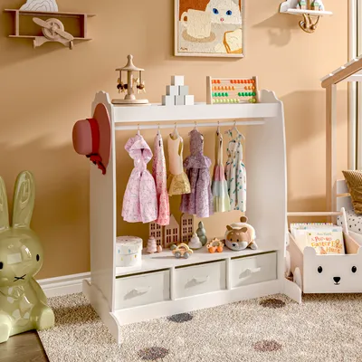 Produktbild von Kindergarderobe 'Moskenes' mit Faltboxen und Kleiderstange 107x95x61 cm Weiß