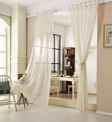 Immagine prodotto di Tende trasparenti a due pannelli, effetto lino, colore crema, dimensioni 140x225 cm