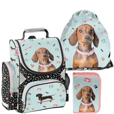 Produktbild von Schulranzen 3-tlg. Set für Mädchen & Jungen DACKEL – Paso Ranzen, Mäppchen, Tasche
