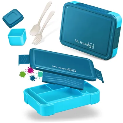 Bento Box Lunchbox für Kinder, 6 Fächer, blau, spülmaschinengeeignet