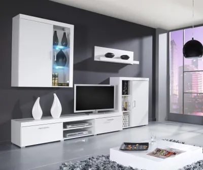 Produktbild von Wohnwand Schrankwand 4 tlg. YORK Weiss HGL mit LED-Beleuchtung