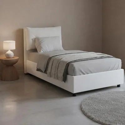 Produktbild von Einzelbett Dabasol, Containerbett mit Kunstlederbezug, 100%  Italy, Seitliche–ffnung, inklusive Matratze Cm 80x190, Weiß