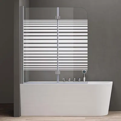 Image de doporro Paroi de Baignoire 120x140cm Pare Baignoire 2 Volets Montage Réversible Verre Trempé Transparent avec Bandes Opaques 6mm Cortona1408