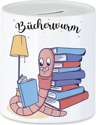 Produktbild von Bücherwurm Spardose Bücher lesen Buch lustiges Motiv Lesen macht Spaß Buch Buchliebe Buchliebhaber