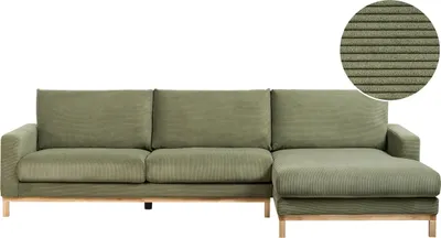 Produktbild von BELIANI 4-Sitzer Ecksofa Links Grün Cord-Stoffbezug mit Breiten Hohen Armlehnen Hohe Rückenlehne Diecke Sitzkissen Modern Wohnzimmer Stoffsofa