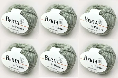 Image de 6 pelotes de Berta by Permin – Fil à tricoter en laine et coton  Oeko-Tex® (52 vert pâle)