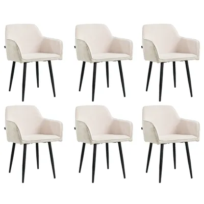 Produktbild von Lina® Tony Esszimmerstühle, 6er Set, Samt, Weiß - Küchenstuhl, Wohnzimmerstuhl, Design Stuhl mit Armlehnen - Samt Stühle Esszimmer mit schwarzen Metallbeinen