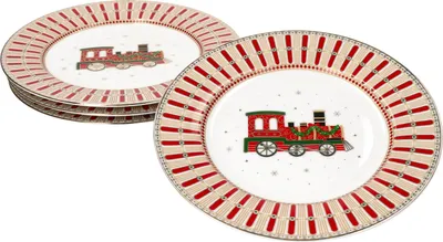 Obrázek produktu pro 4x Polární vlak dortový talíř 4 osoby porcelánový dezertní talíř Vánoce