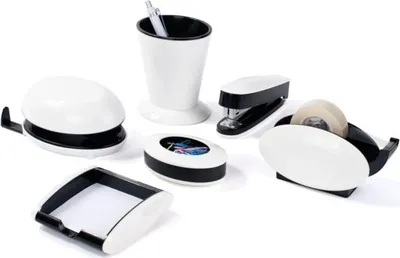 Produktbild von 1x PAVO trendiges Schreibtischset 6-teilig Hochglanz schwarz/weiß