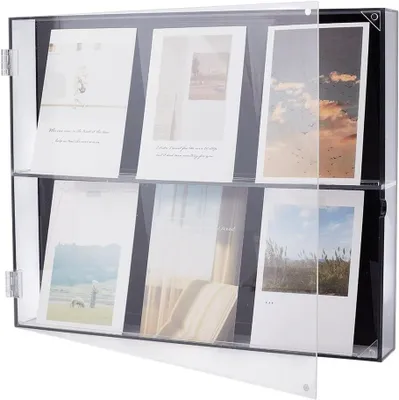 Imagen del producto de Omgoods - Vitrina para tarjetas deportivas - Vitrina para montaje en pared - Marco de presentación para tarjetas de colección - 2 niveles - Apta para 8 tarjetas - Exhibidor decorativo - Exhibidor de tarjetas