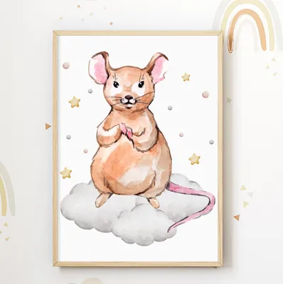 Produktbild von Maus Wolke Bild Kinderzimmer Deko DIN A4 Poster Babyzimmer Wandbild