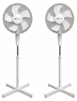 Produktbild von 2x BURI Standventilator 45W | Höhenverstellbar 120-130 cm | 3 Stufen | 5 Rotorblätter | Ø 43 cm | Leiser Betrieb | Verstellbarer Neigungswinkel | Weiß