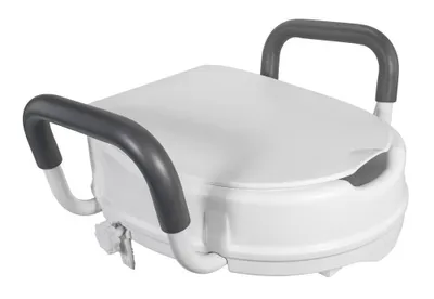 Zdjęcie produktu dla Nakładka podwyższająca na sedes, z bocznymi uchwytami, z klapą, na toaletę, Deluxe, dla seniora, do 135 kg
