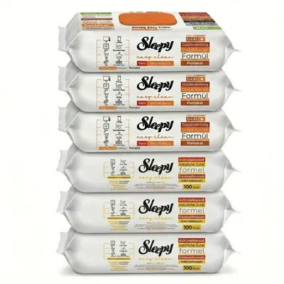 Zdjęcie produktu dla Chusteczki do czyszczenia powierzchni Sleepy Easy Clean – 3 x 100 szt. żółte + 3 x 100 szt. pomarańczowe | do blatów