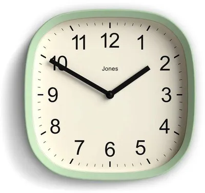 Produktbild von Retro wanduhr | Moderne vierkante runde Uhr | 25 cm | Pastellgrün | Leicht lesbar | Ideal für Küche oder Büro