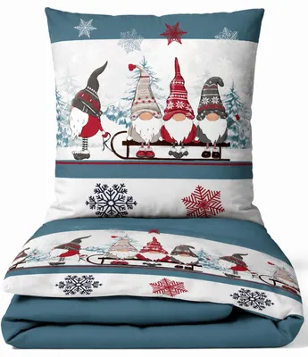 Produktbild von Bettwäsche Feinbiber 135x200cm 2-tlg Set Blau Weihnachtsmotiv mit Reißverschluss