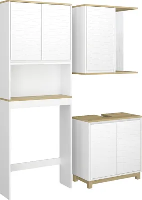 Zdjęcie produktu dla Zestaw mebli łazienkowych Vicco Livia Biały/dąb 3 części, Model 51805