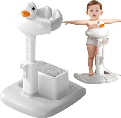 Produktbild von Höhenverstellbares Baby-Duschgestell mit rutschfester Basis, geeignet für Babys von 6–36 Monaten, tragbarer Badeassistent, der Mamas Hände frei lässt