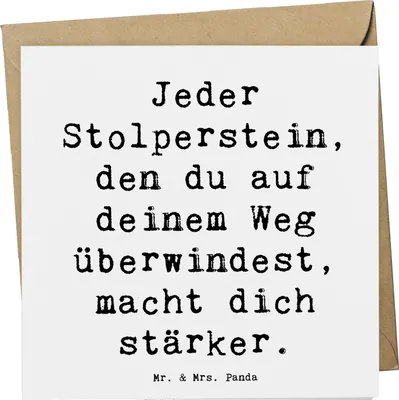 Produktbild von Mr. & Mrs. Panda Klappkarte Spruch Stolpersteine im Alltag meistern - Weiß - Geschenk, schwierige Zeiten, Herausforderungen bewältigen, Grußkarte, Lebensfreude, faltkarte